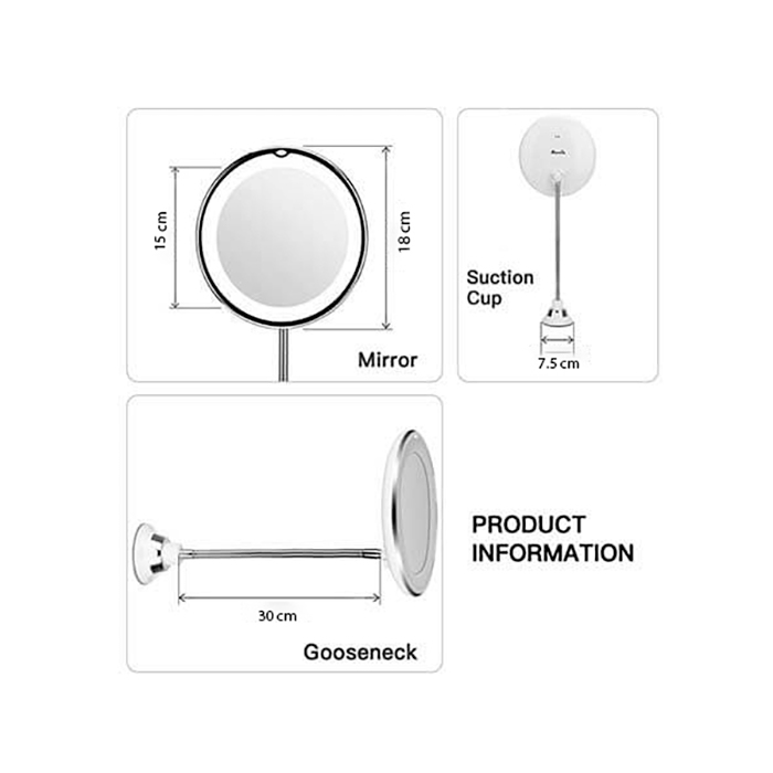 BeautyMirror, zrcadlo s přiblížením, výkonným LED světlem a ohebným držákem - Image 2