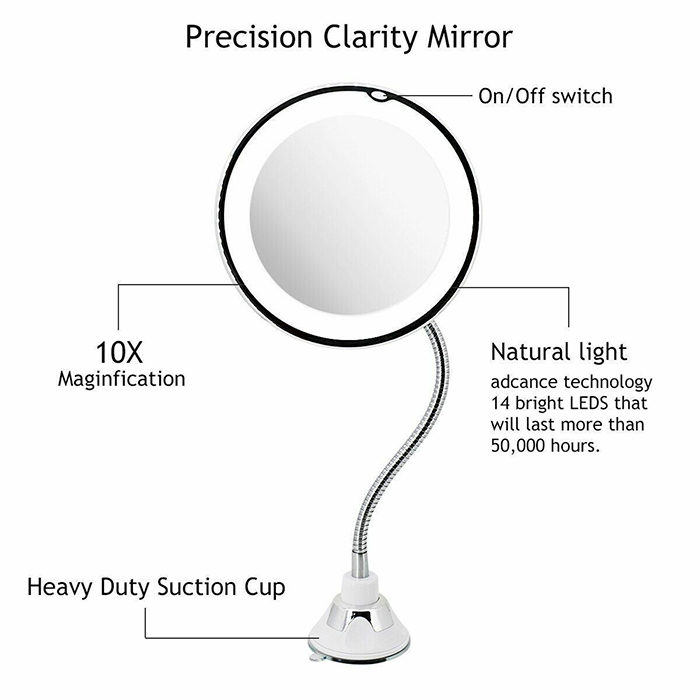 BeautyMirror, zrcadlo s přiblížením, výkonným LED světlem a ohebným držákem - Image 3