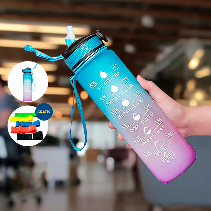 BottleBundle, Motivational Water Bottle + 5-dílná sada cvičebních gumiček - Image 3