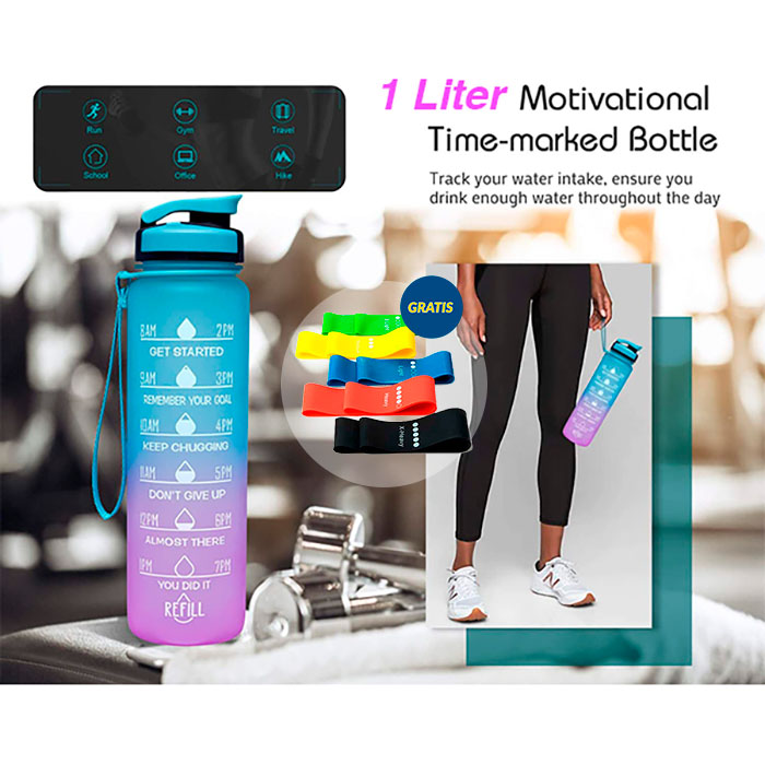 BottleBundle, Motivational Water Bottle + 5-dílná sada cvičebních gumiček - Image 4