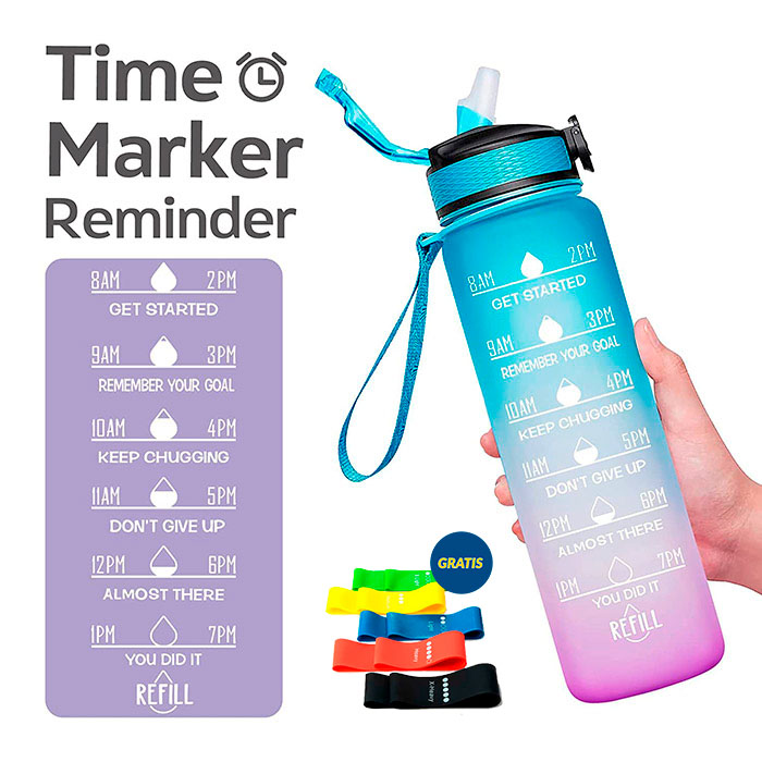 BottleBundle, Motivational Water Bottle + 5-dílná sada cvičebních gumiček - Image 5