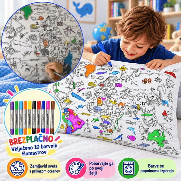 Vybarvi si polštář – mapa světa, ColoringPillow - video