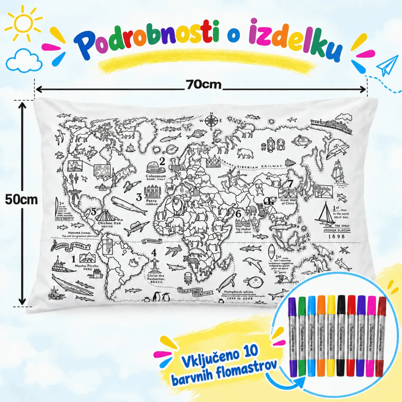 Vybarvi si polštář – mapa světa, ColoringPillow - Image 3
