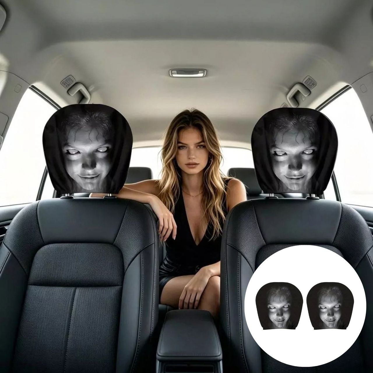 Strašidelné potahy na opěrky hlavy do auta (2 kusy), GhostFace - Image 2