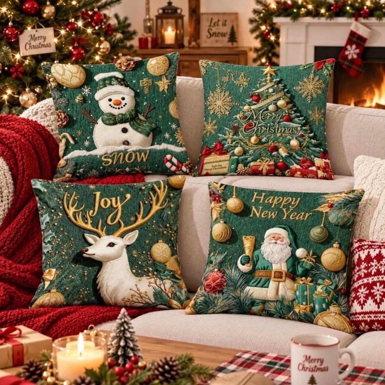 Vánoční povlaky na polštáře (4 kusy), GreenXmass - Image 11