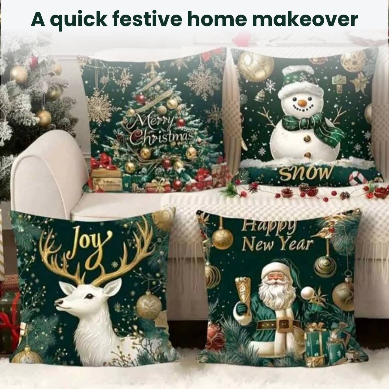 Vánoční povlaky na polštáře (4 kusy), GreenXmass - Image 6