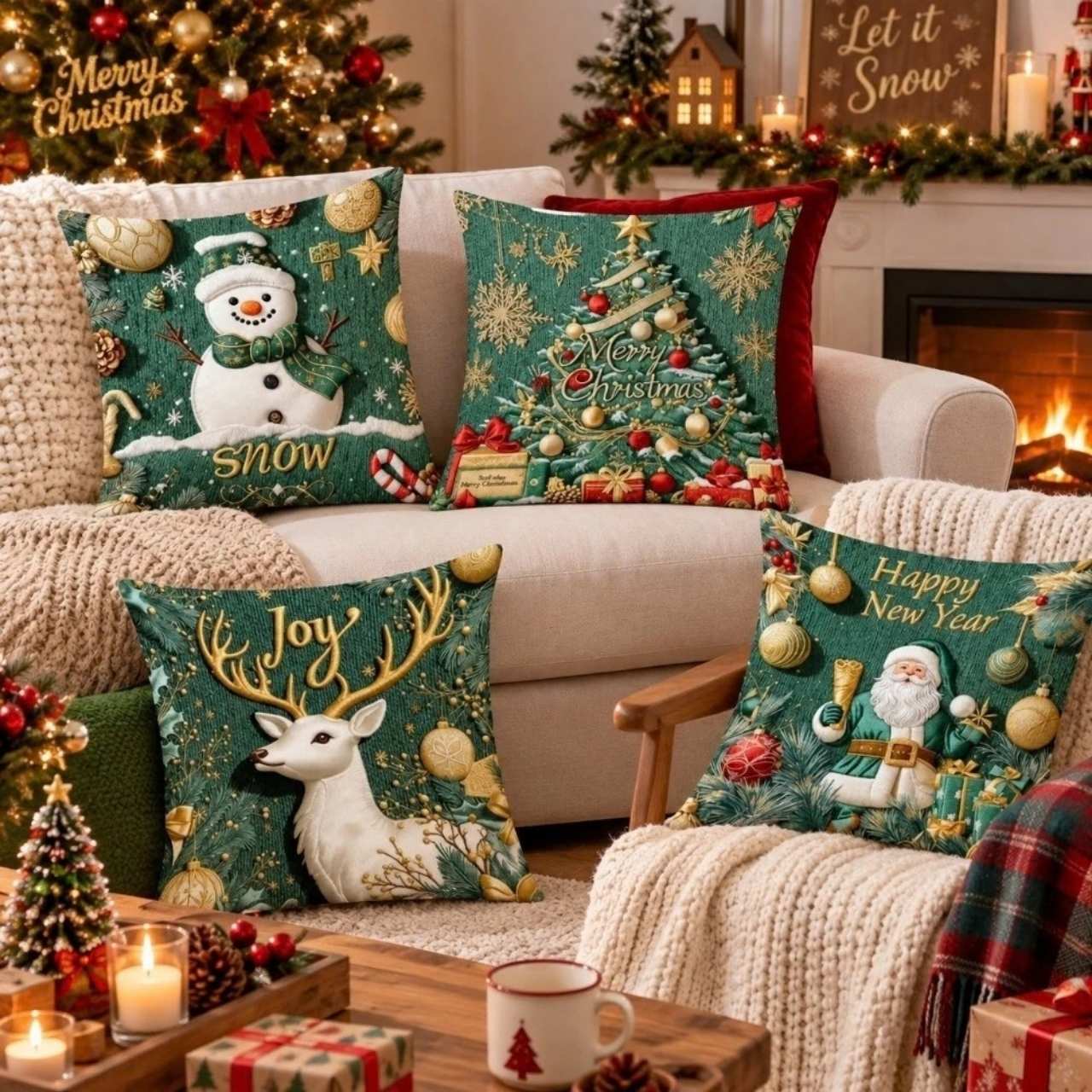 Vánoční povlaky na polštáře (4 kusy), GreenXmass - Image 9