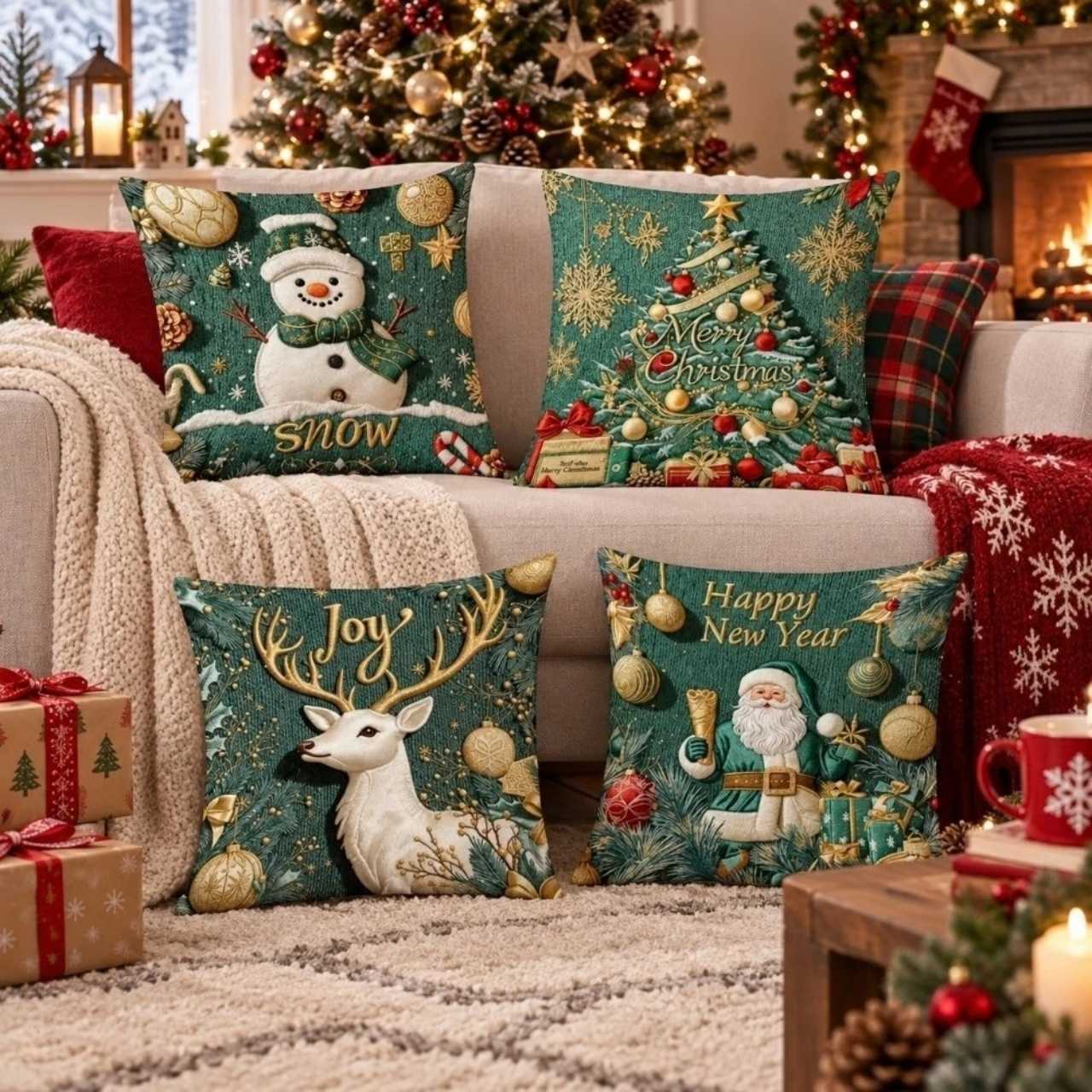Vánoční povlaky na polštáře (4 kusy), GreenXmass - Image 10