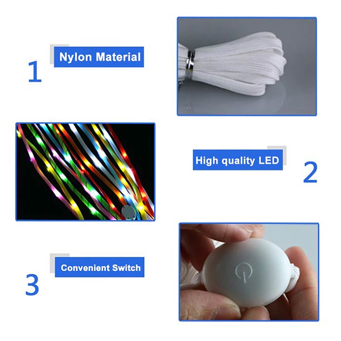 LedLaces, svietiace šnúrky – biele s farebnými led svetielkami - Image 10