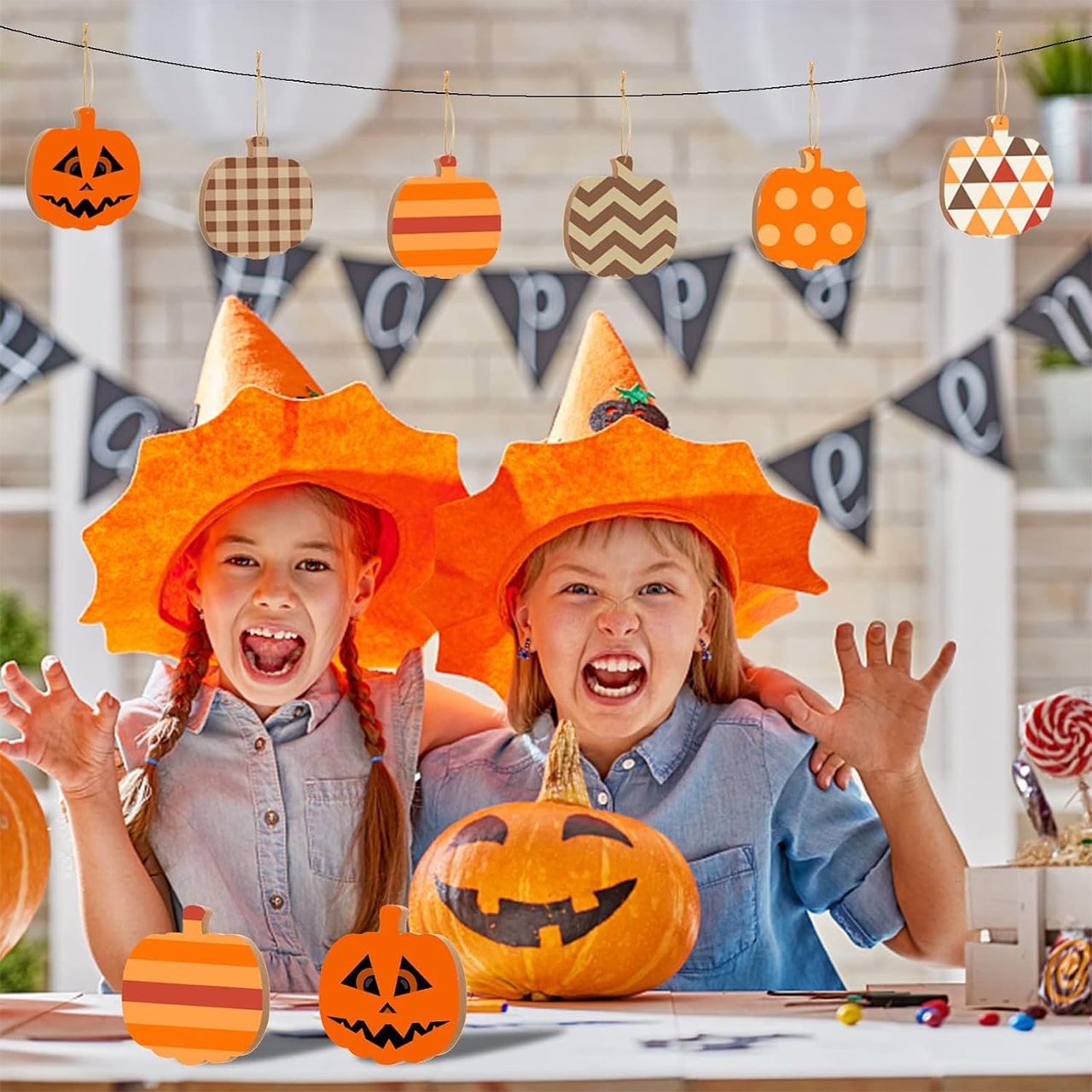 Pumpkins, dřevěné dlaždice ve tvaru dýní pro vytvoření vlastních (10 kusů) - Image 2