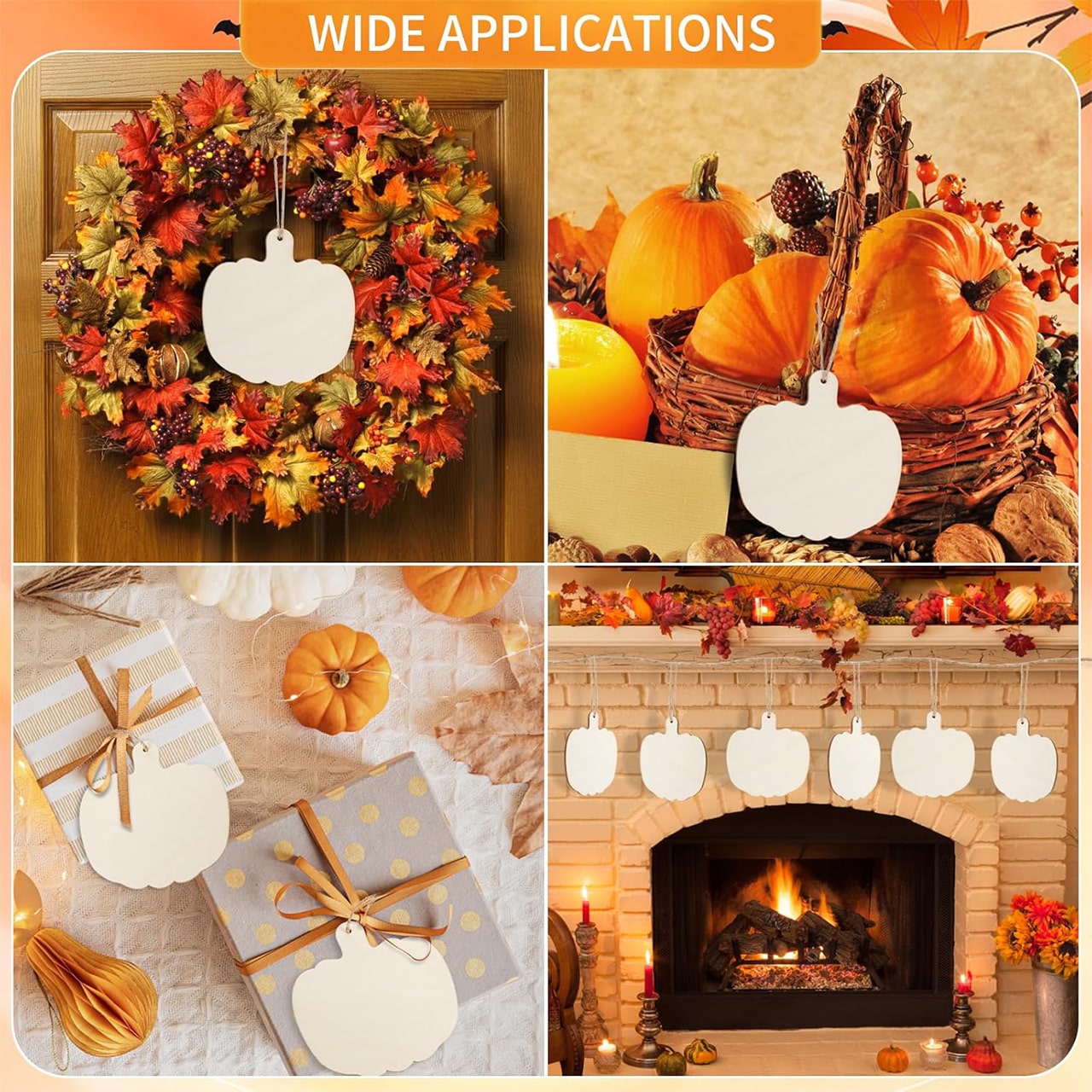 Pumpkins, dřevěné dlaždice ve tvaru dýní pro vytvoření vlastních (10 kusů) - Image 3