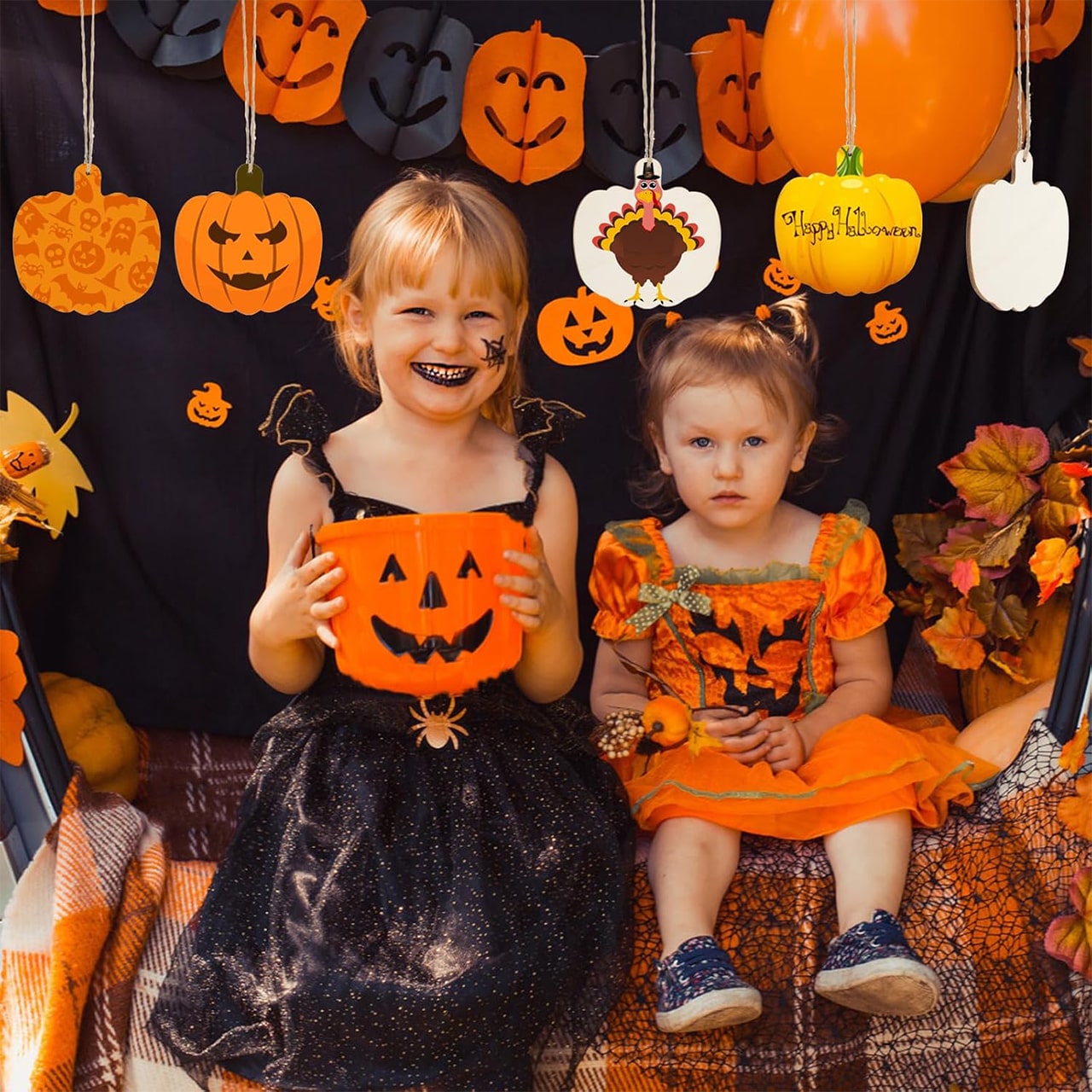 Pumpkins, dřevěné dlaždice ve tvaru dýní pro vytvoření vlastních (10 kusů) - Image 4