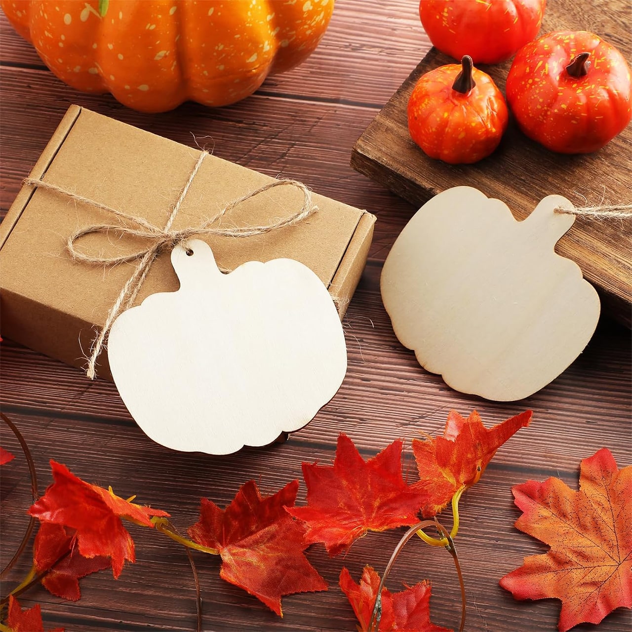 Pumpkins, dřevěné dlaždice ve tvaru dýní pro vytvoření vlastních (10 kusů) - Image 5