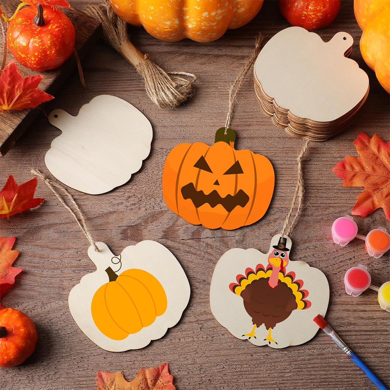 Pumpkins, dřevěné dlaždice ve tvaru dýní pro vytvoření vlastních (10 kusů) - Image 6