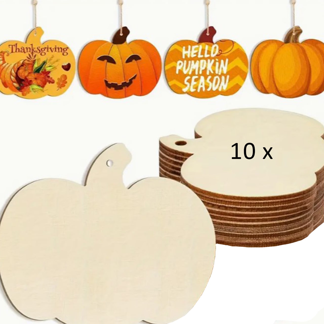 Pumpkins, dřevěné dlaždice ve tvaru dýní pro vytvoření vlastních (10 kusů) - Image 8