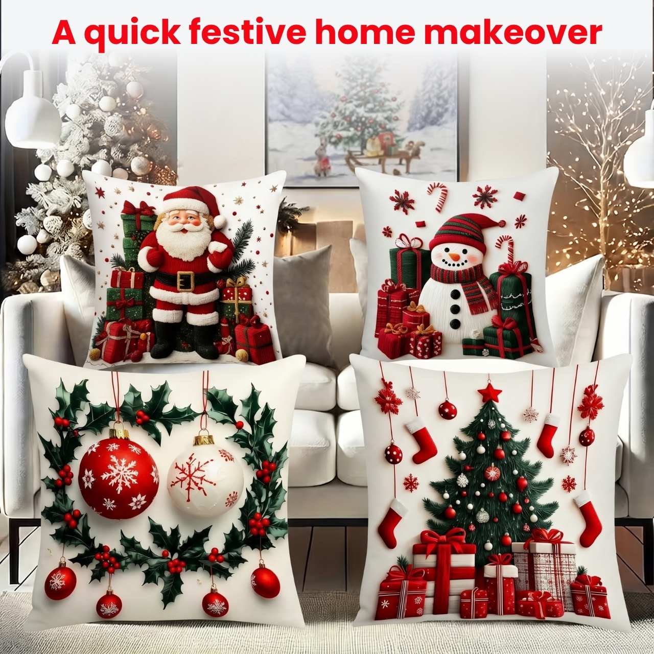 Vánoční povlaky na polštáře (4 kusy), RedXmass - Image 4