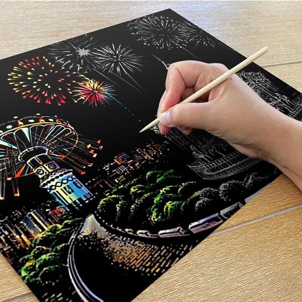 ScratchArt, 6dílná škrábací kreativní sada s 2 ilustracemi - Image 8