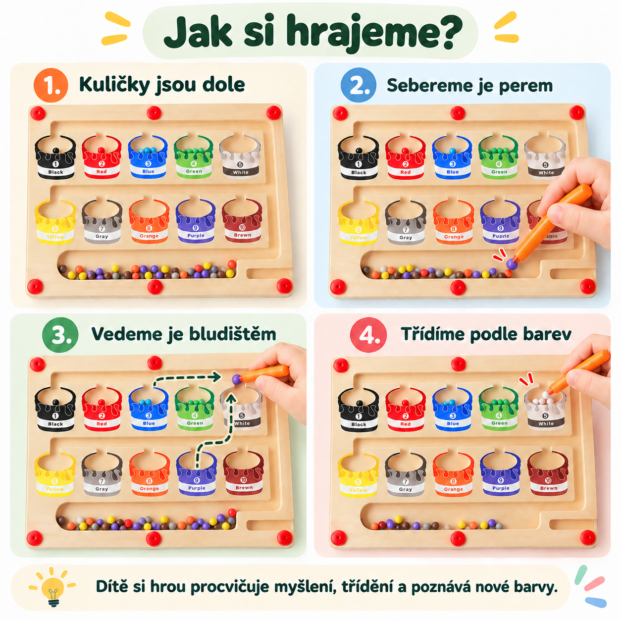 Dítě se pomocí hračky učí myslet, třídit a poznávat nové barvy!